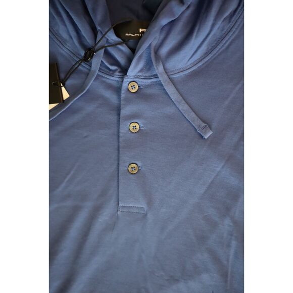 RLX Ralph Lauren Men’s Sz L Blue Lightweight Pima Cotton Henley Hoodie - Picture 6 of 12